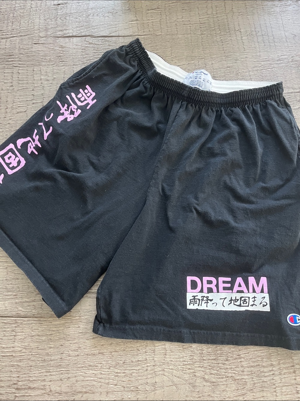 Champion Black Shorts with Pink 'DREAM' Graphic XL